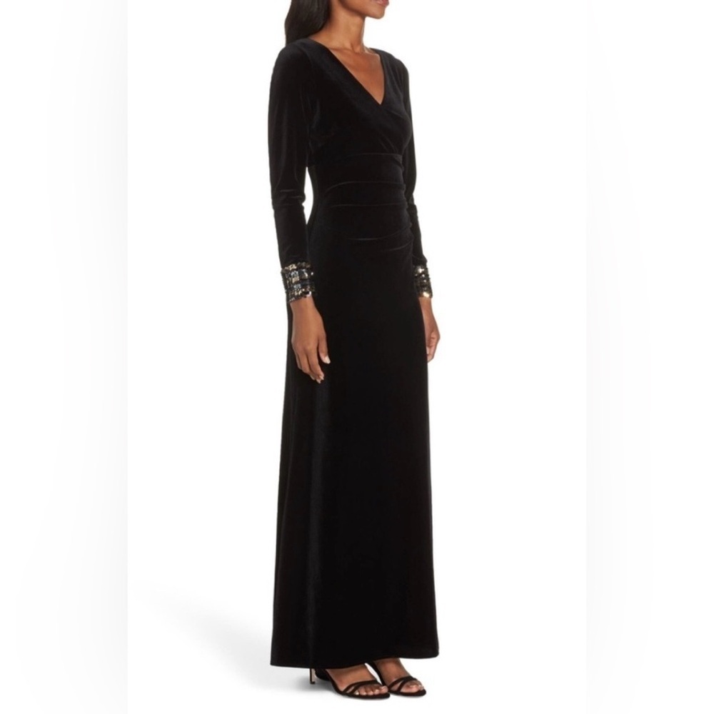 Vince Camuto Velvet Sequin Cuff Long Sleeve Gown - Picture 8 of 11